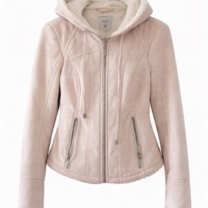 Guess Women's Light Pink Hooded Leather Jacket